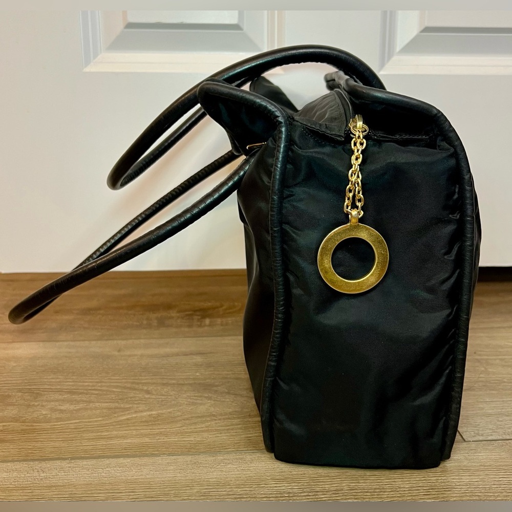 Celine Round Logo Nylon Tote Bag - Black and Gold - EUC - Picture 3 of 16